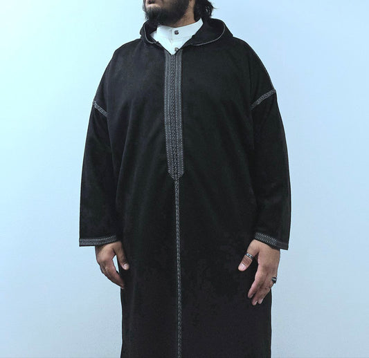 Andalusian Black Suede Winter Jallaba