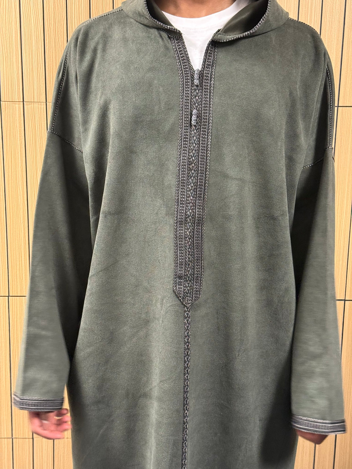 Smoked Olive Green Suede Winter Jallaba